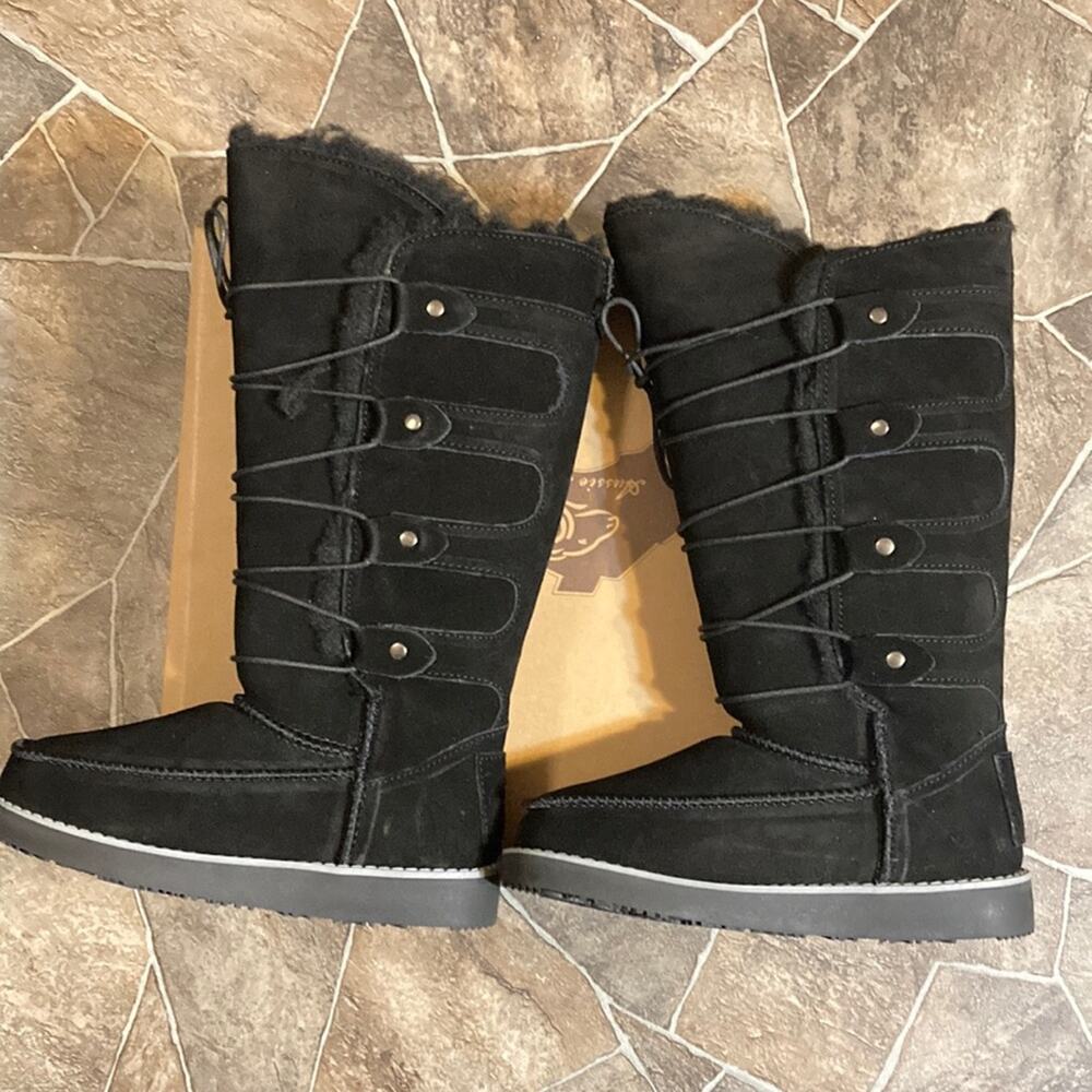 New in Box Aussie Merino Tasman Black Suede & Wool Boots Sz 4 - Picture 10 of 10